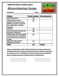 Black History Month African American Heroes Report Rubric By Simple