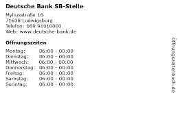 Für standardzeit oder sommerzeit ändert deutsche bank manchmal die öffnungszeiten. á… Offnungszeiten Deutsche Bank Sb Stelle Myliusstrasse 16 In Ludwigsburg