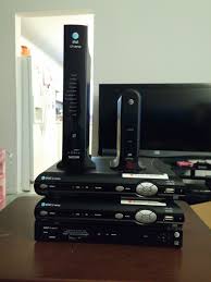 a stack of equipment bo used to deliver at t u verse iptv and internet to