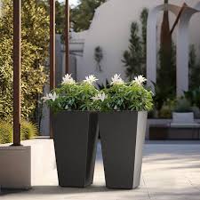 Modern 24 5in High Large Tall Tapered Square Charcoal Black Outdoor Cement Planter Plant Pots Set Of 2