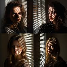 Portrait shot with light and shadow from window blinds Midjourney style |  Andrei Kovalev's Midlibrary 2.0