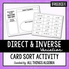 Inverse Variation Equations Card Sort