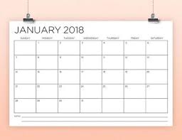 11 X 17 Inch 2018 Calendar Template Instant Download