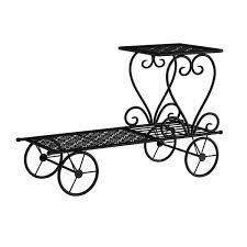 Black Metal Garden Cart And Plant Stand