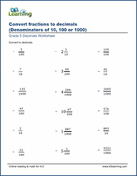 Benchmark fractions play an important part in students' ability to generalize and reason about relative fraction and mixed number sizes. Worksheets Convert Fractions To Decimals Denominator 10 100 1000 K5 Learning