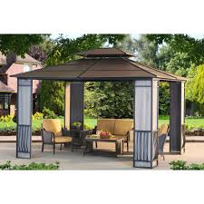 The manufacturer's name, model number, dimensions, signature design indicators, and any relevant information. Sunjoy Madison 12 Ft X 10 Ft Faux Copper Steel Gazebo 110102006 The Home Depot Steel Gazebo Curved Pergola Patio Gazebo