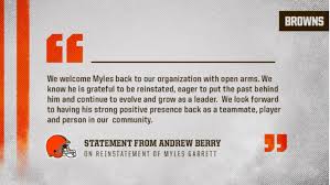 If you reinstate someone, you give them back a job or position which had been taken away. Browns Garrett Reinstated By Nfl Wtov