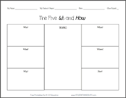Five Ws And How Printable Worksheet Student Handouts