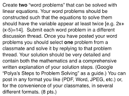 Solved Create Two Word Problems That