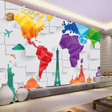 Multicolor 3d Kids World Map Wallpaper