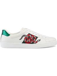 Gucci Snake Ace Embroidered Leather Sneaker Farfetch Com