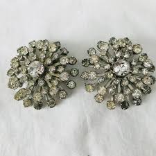 vine clip earrings rhinestones 1950