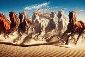 seven horses force running out of sand