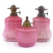 Victorian Pink Satin Glass Oil Lamps