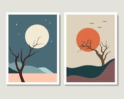 Abstract Tree Sun And Moon Wall Art Poster