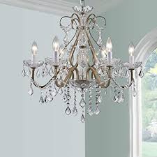 Bestier Antique Silver Vintage Candle Chandelier Crystal Lighting Fixture Lamp For Dining Room Bathroom Foyer Livingroom 6 E12 Bulbs Required D24 In X H26 In Amazon Com