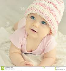 Newborn Baby Girl In Pink Knitted Hat Stock Image Image Of