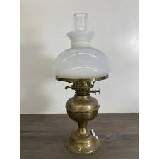 A Duplex Brass Oil Lamp With Milk Glass
