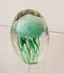 Glass Jellyfish Paperweight Glows In