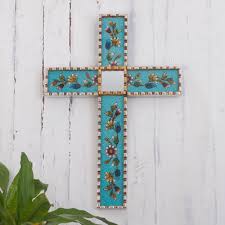 Hand Painted Glass And Wood Wall Cross