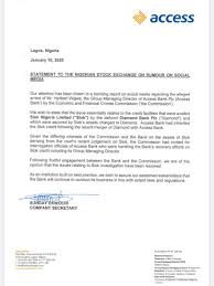 A business letterhead is one of the items should be included in every document sent to the bank's clients. Access Bank Debunks Arrest Of Its Gmd Herbert Wigwe Letter Attached