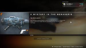 To unlock the pet menagerie you have to do the quest pets versus pests which requires you to defeat 3 level 25 pests at your garrison. Unlock The Truth Exotic Rocket Launcher In Destiny 2 Allgamers