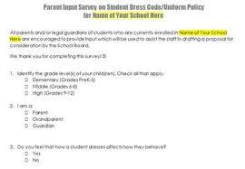 Parent Input Survey School Uniforms Or Dress Code Policy By Misscalcul8