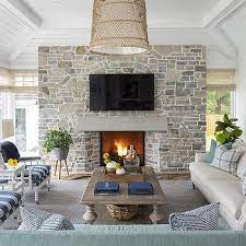 Beige Stone Fireplace Design Ideas