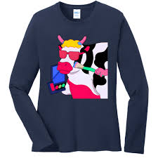 cute kawaii cow wearing makeup funny cow lover cow woman makeup lover las missy fit long sleeve shirt