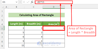 how to calculate area in excel sheet