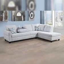 Star Home Living Corp Victor Linen Fabric Sectional Sofa In Gray White