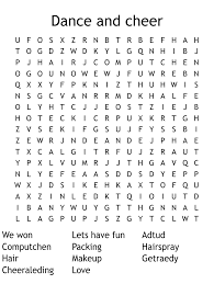 dance and cheer word search wordmint