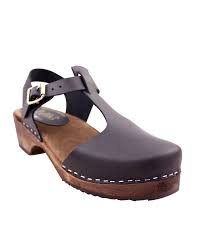 Low Wood Black Leather T Bar Clogs By Lotta From Stockholm