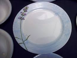 Corelle, purple flowers, green trim pattern: Corelle Dinnerware Dishes Set Summer Meadow 16pc Purple Flower Blue Service 4 501844907