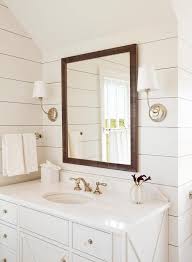 These great bathroom mirror ideas would work great for large bathroom vanity mirrors. White Bathroom With Dark Wood Trim Design Ideas