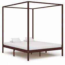 Canopy Bed Frame Dark Brown Solid Pine