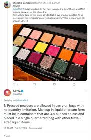can you bring eyeshadow palettes on a