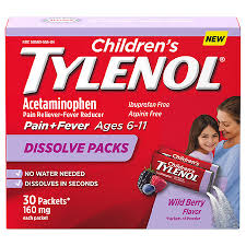 Childrens Tylenol Pain Fever Ages 6 11 Dissolve Packs Wild Berry