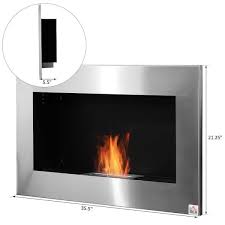 Homcom 35 5 Contemporary Wall Mounted Ventless Indoor Bio Ethanol Fireplace Stainless Steel