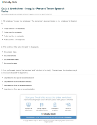 Quiz Worksheet Irregular Present Tense Spanish Verbs