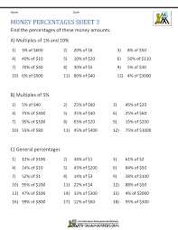 Money Percentage Worksheets
