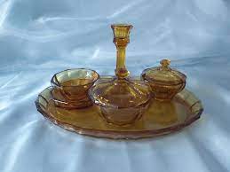 Art Deco Amber Glass Dressing Table Set