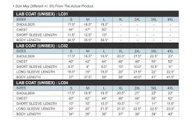 lab coat size chart singlomax apparel