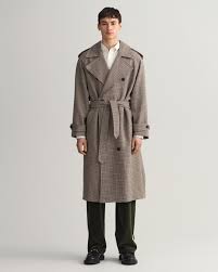 Houndstooth Wool Trench Coat Jackets
