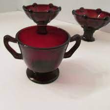 Royal Ruby Red Glass Sugar Bowl Double