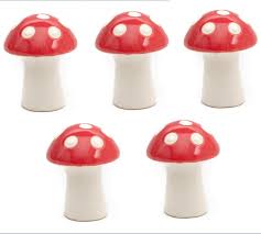 Plantori Set Of 5 Ceramic Mushroom Toys