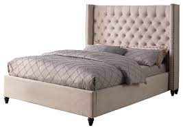 Beige Upholstered Platform Bed Queen
