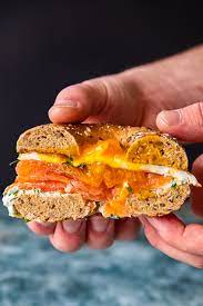 breakfast bagel sandwich with smoked