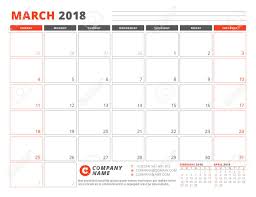 Calendar Planner Template For March 2018 Week Starts On Sunday