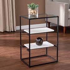 Glass Top Frame End Table With Storage